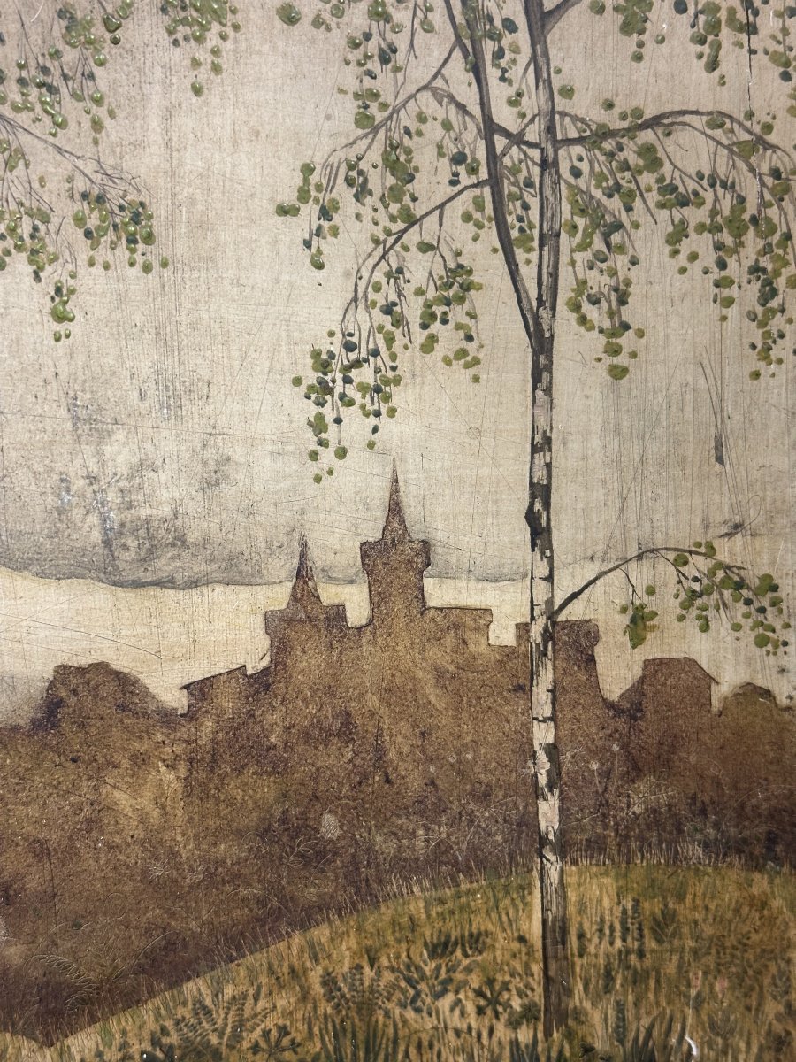 Georgi Popov, Known As John (1906–1960), Bulgarian, “allegorical Landscape,” Oil On Panel, Signed And Dated 31-photo-4