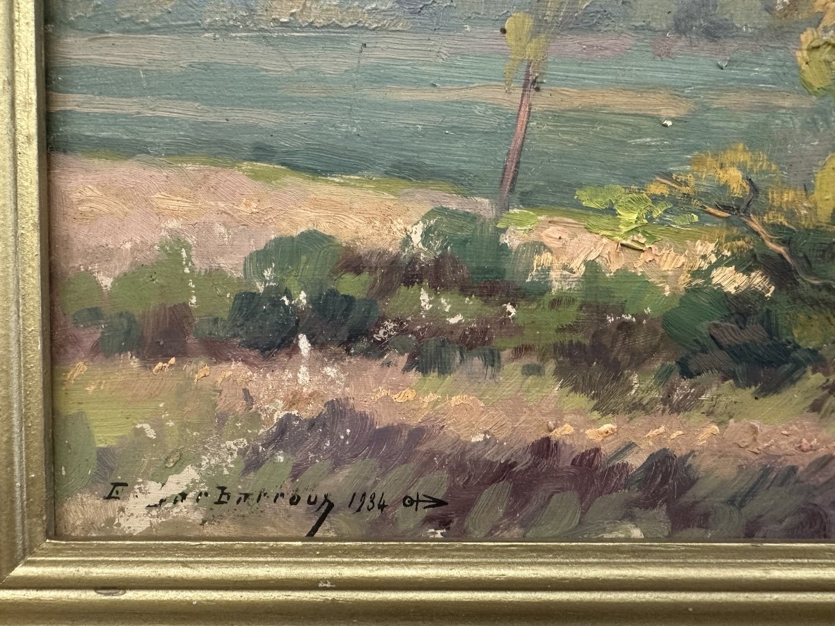 Edmond Paul Auguste Barbarroux, Toulon 1882-1946 "Paysage provençal" huile sur panneau, signée-photo-3