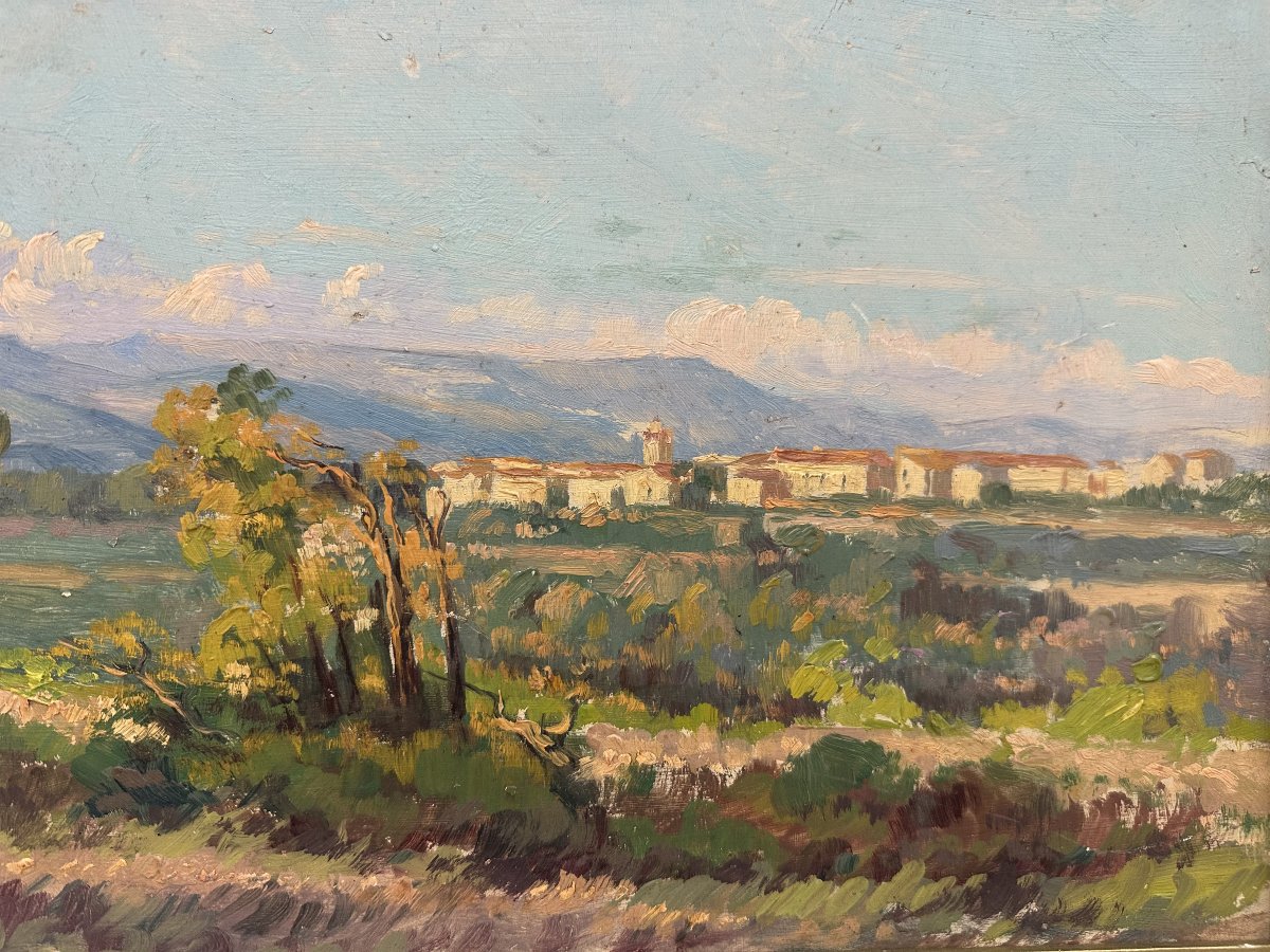 Edmond Paul Auguste Barbarroux, Toulon 1882-1946 "Paysage provençal" huile sur panneau, signée-photo-4