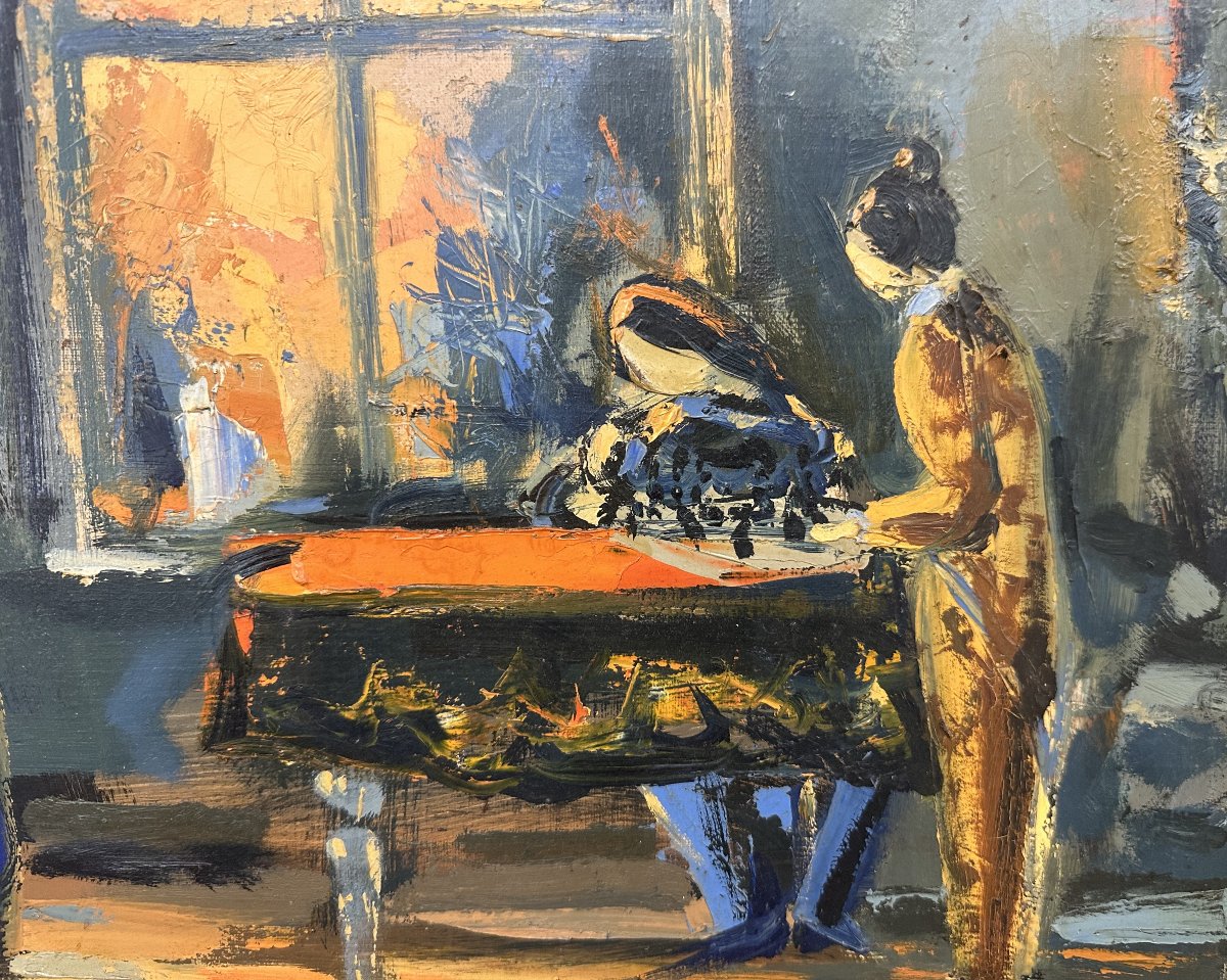  Verner, Joseph Werner-Baer 1923-1991 Allemand, XXe siècle "Scène d'intérieur" Huile sur toile-photo-3