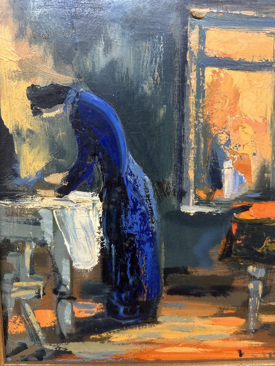  Verner, Joseph Werner-Baer 1923-1991 Allemand, XXe siècle "Scène d'intérieur" Huile sur toile-photo-4