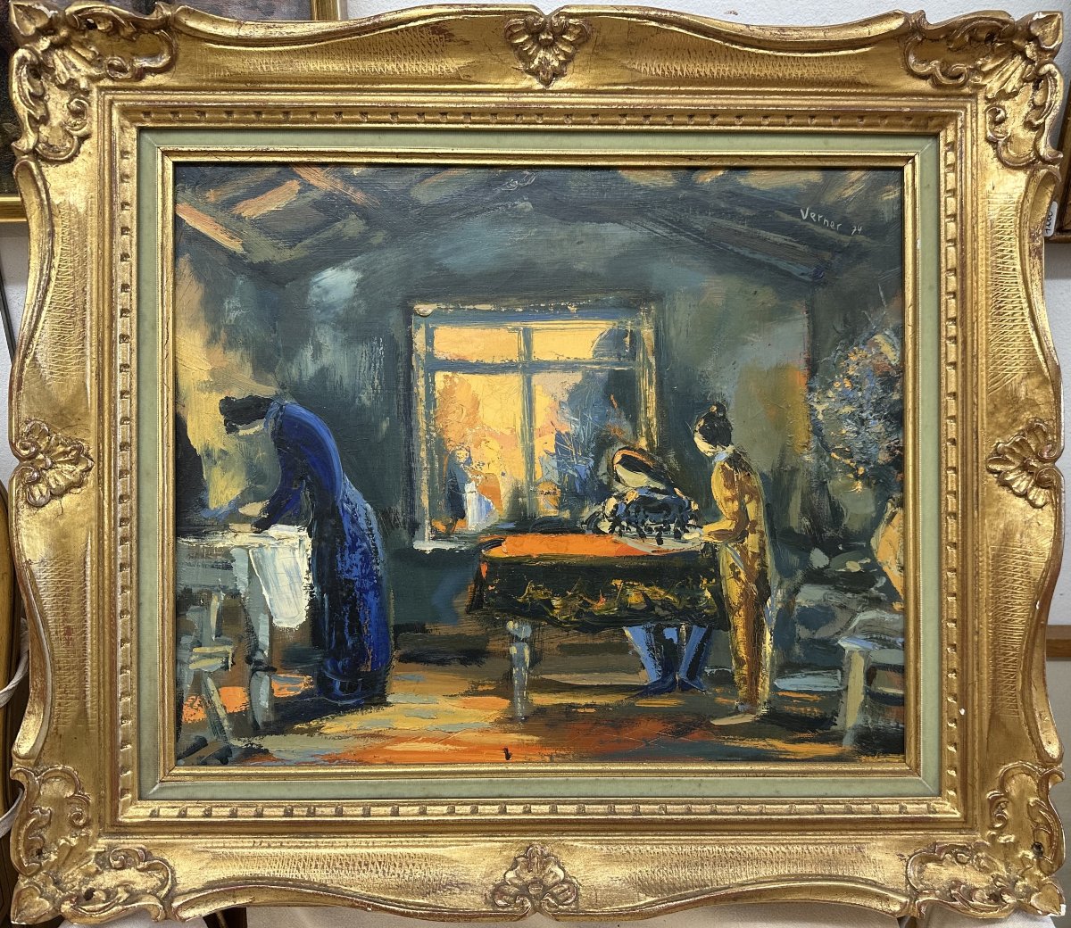  Verner, Joseph Werner-Baer 1923-1991 Allemand, XXe siècle "Scène d'intérieur" Huile sur toile