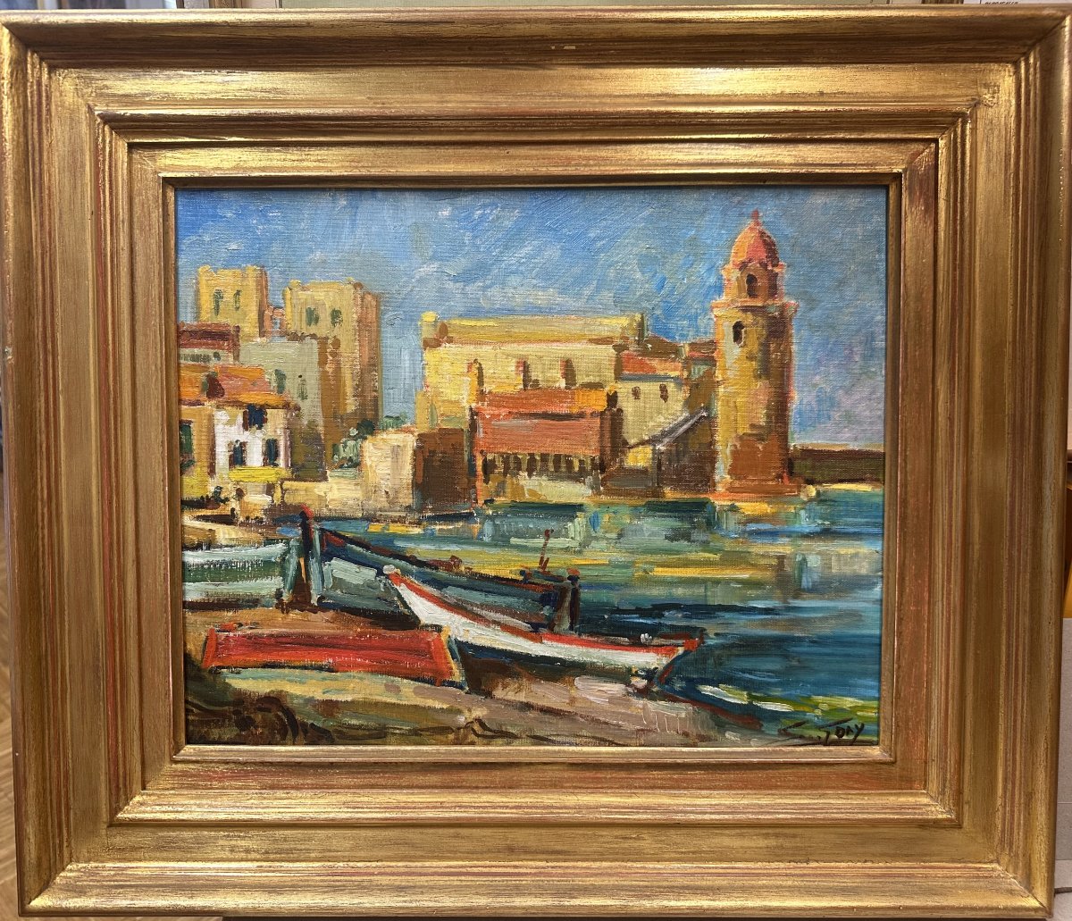 Etienne GONY (XXe siècle) "Port de Collioure" Huile sur carton toilé signé bas droite, 33x41 cm-photo-2