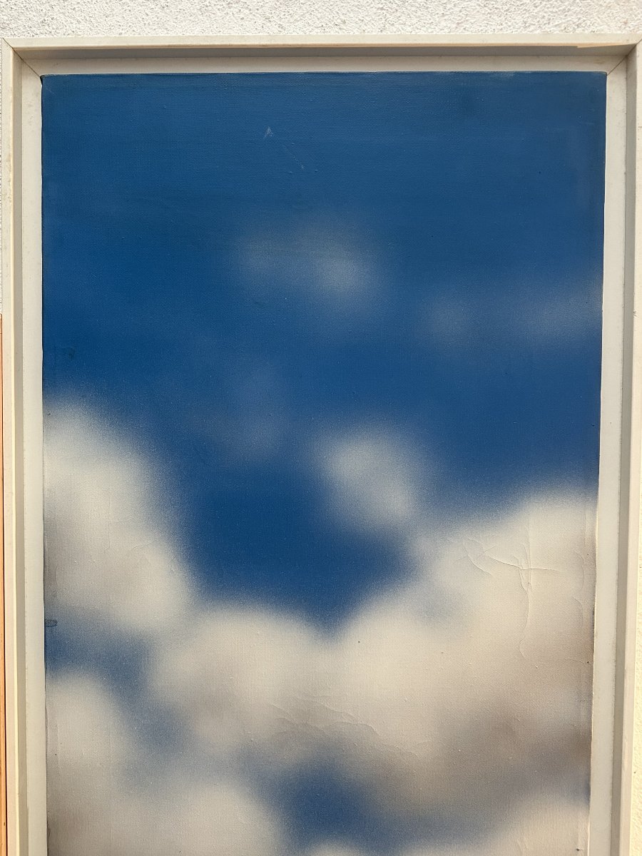 Antonio Carena (1925–2010) Rivoli “ciel” Acrylic On Canvas, Signed On The Back, 50 X 100 Cm, Italian-photo-3