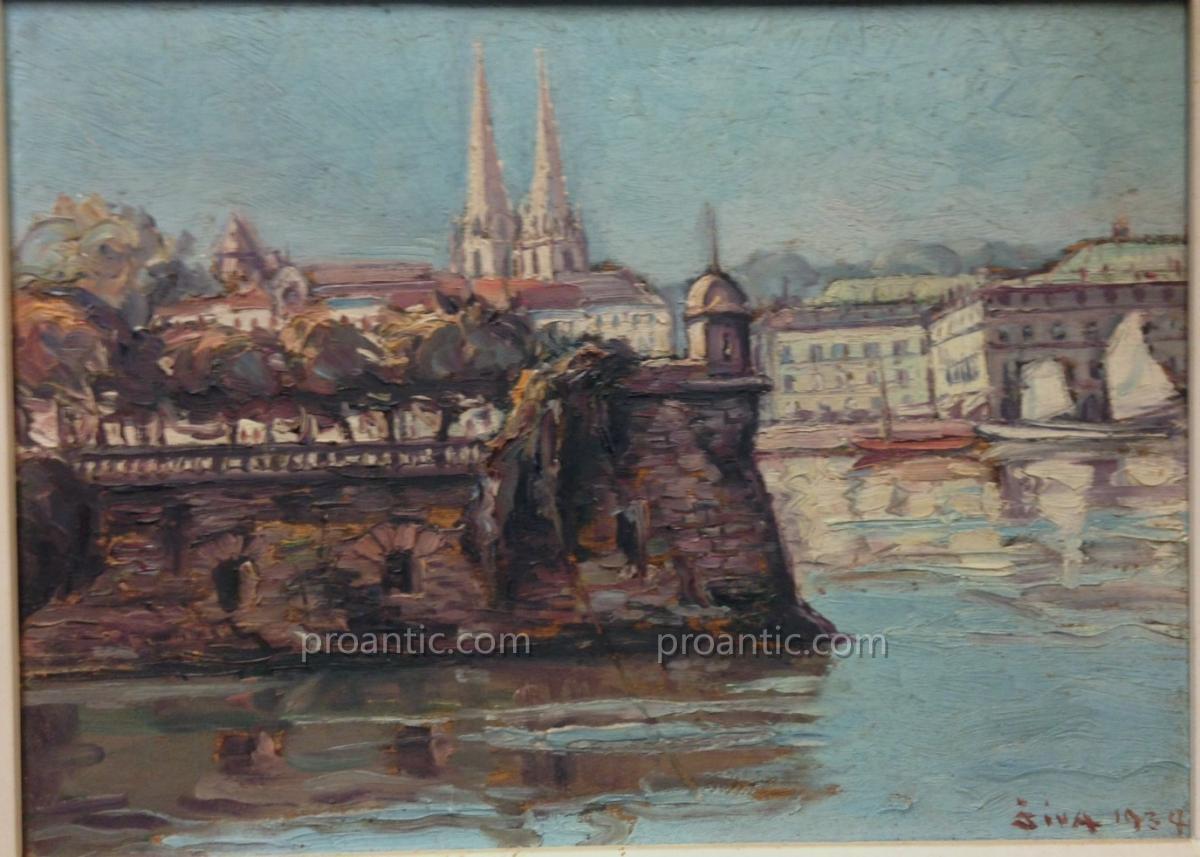 JIVA (1907-1974) "Bayonne, vue de l'Adour" Pays Basque