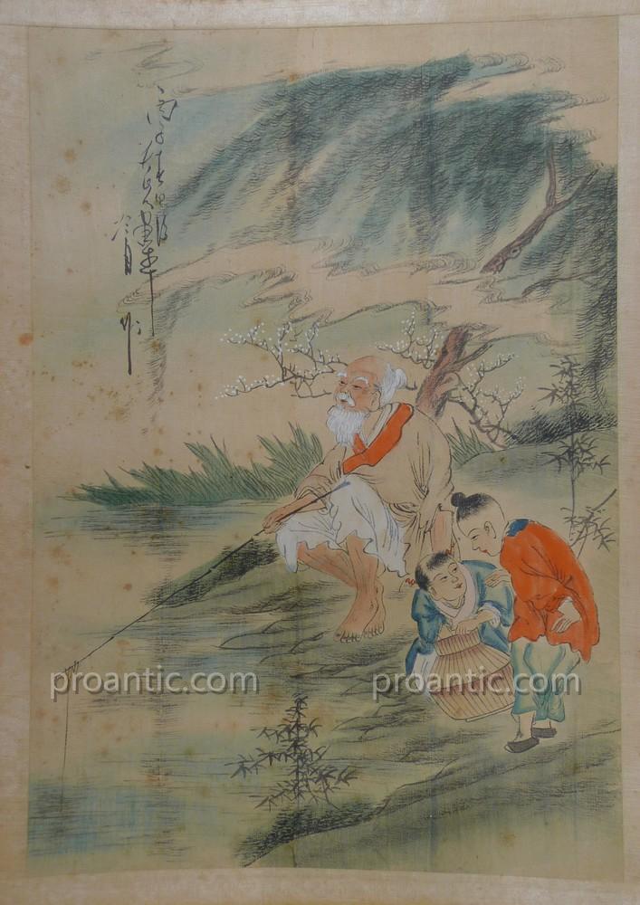 "Le pêcheur" art asiatique vers 1900