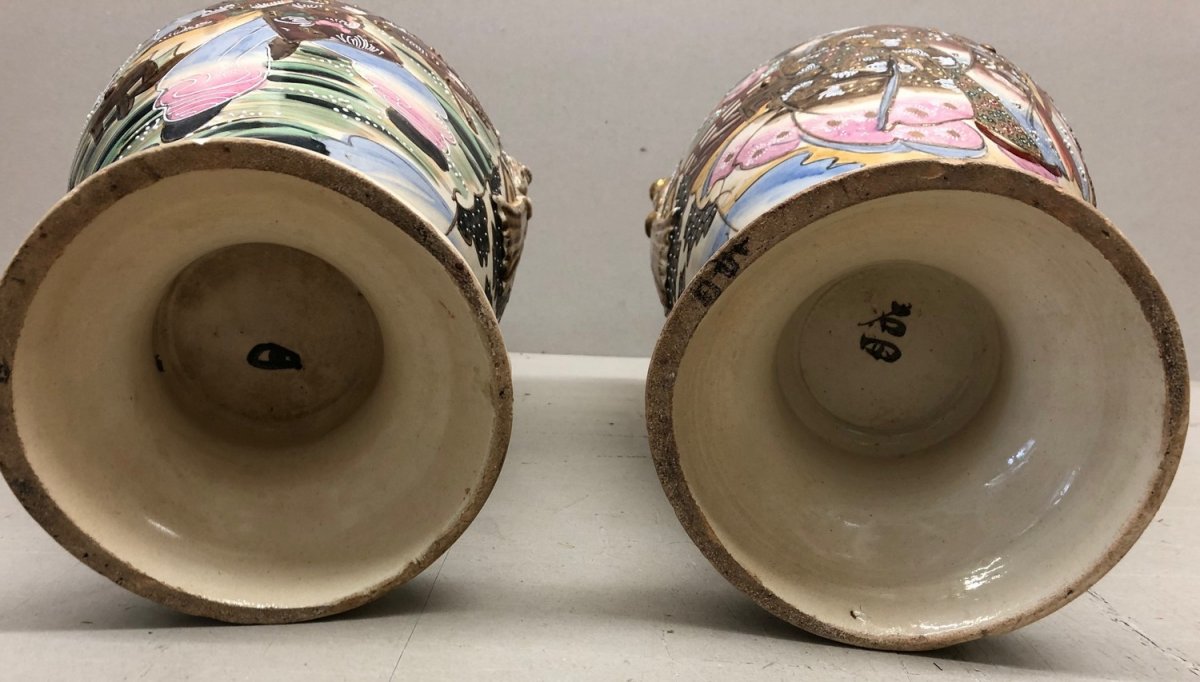 Pair Of Satsuma Vases End XIX ° Ceramic Height 56 Cm-photo-3
