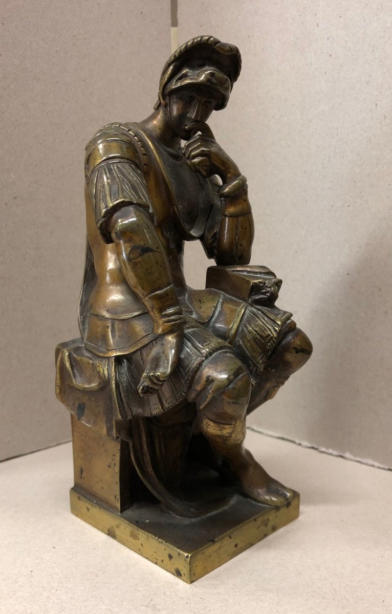 Michel-ange (1475-1564) After; "laurent De Medicis", Bronze Proof With Brown Patina-photo-1