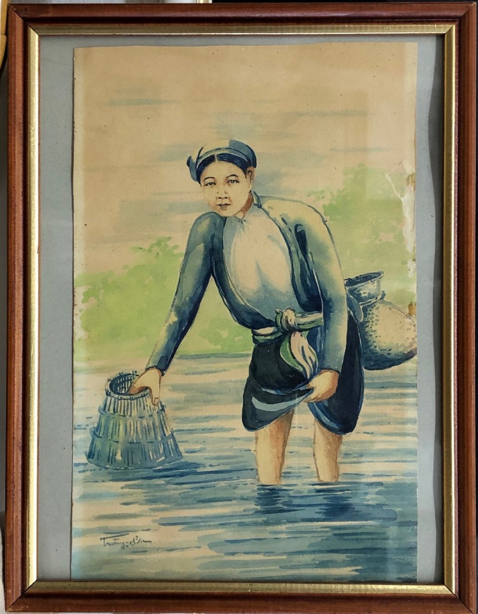 Nguyen Tran Son XX ° Hanoi, Vietnam, Indochina: 3 Watercolors Signed