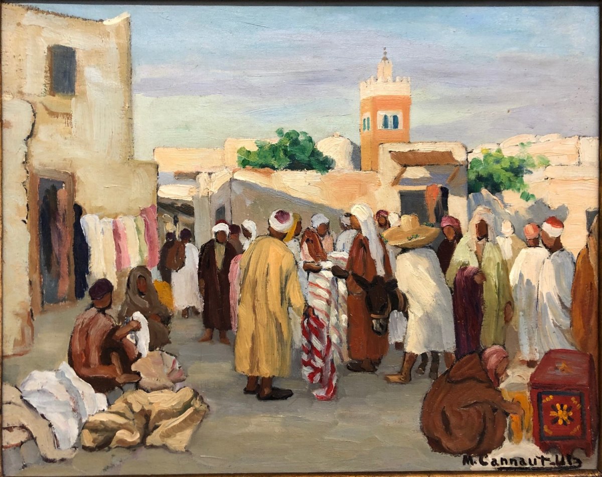 Micheline Cannaut-utz (1900-?) "arab Market In Tunis"-photo-2