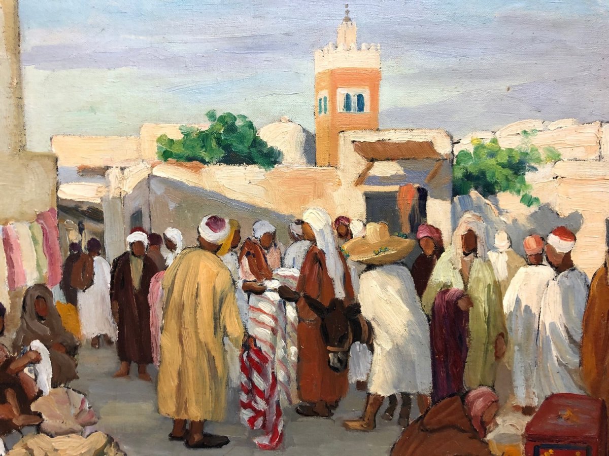 Micheline Cannaut-utz (1900-?) "arab Market In Tunis"-photo-3