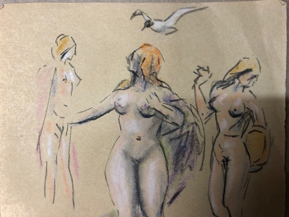 Dessin; Pastel; Expressionisme Allemand; XX° siècle : "Die wasserjungfrau"; Heckel, Kirchner...-photo-2