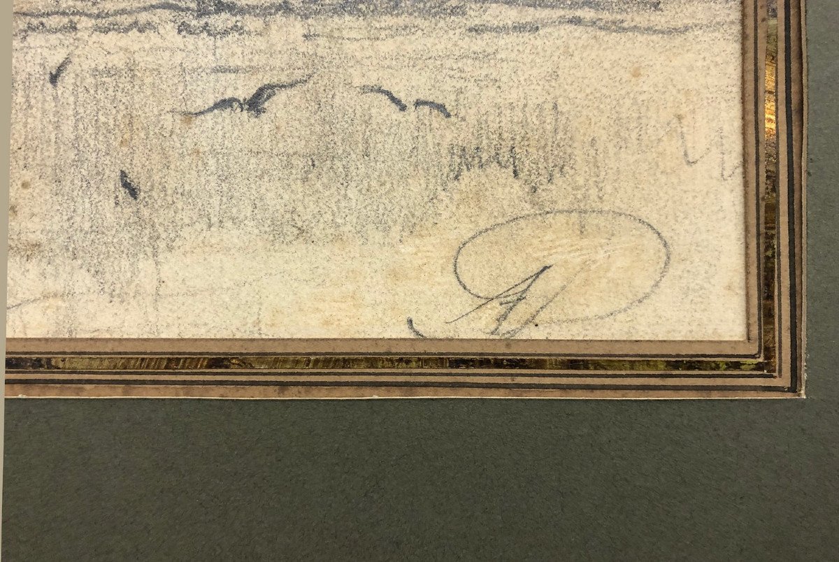 Pre-impressionist Drawing French School Of The XIX °: "rivers'edge"-photo-4