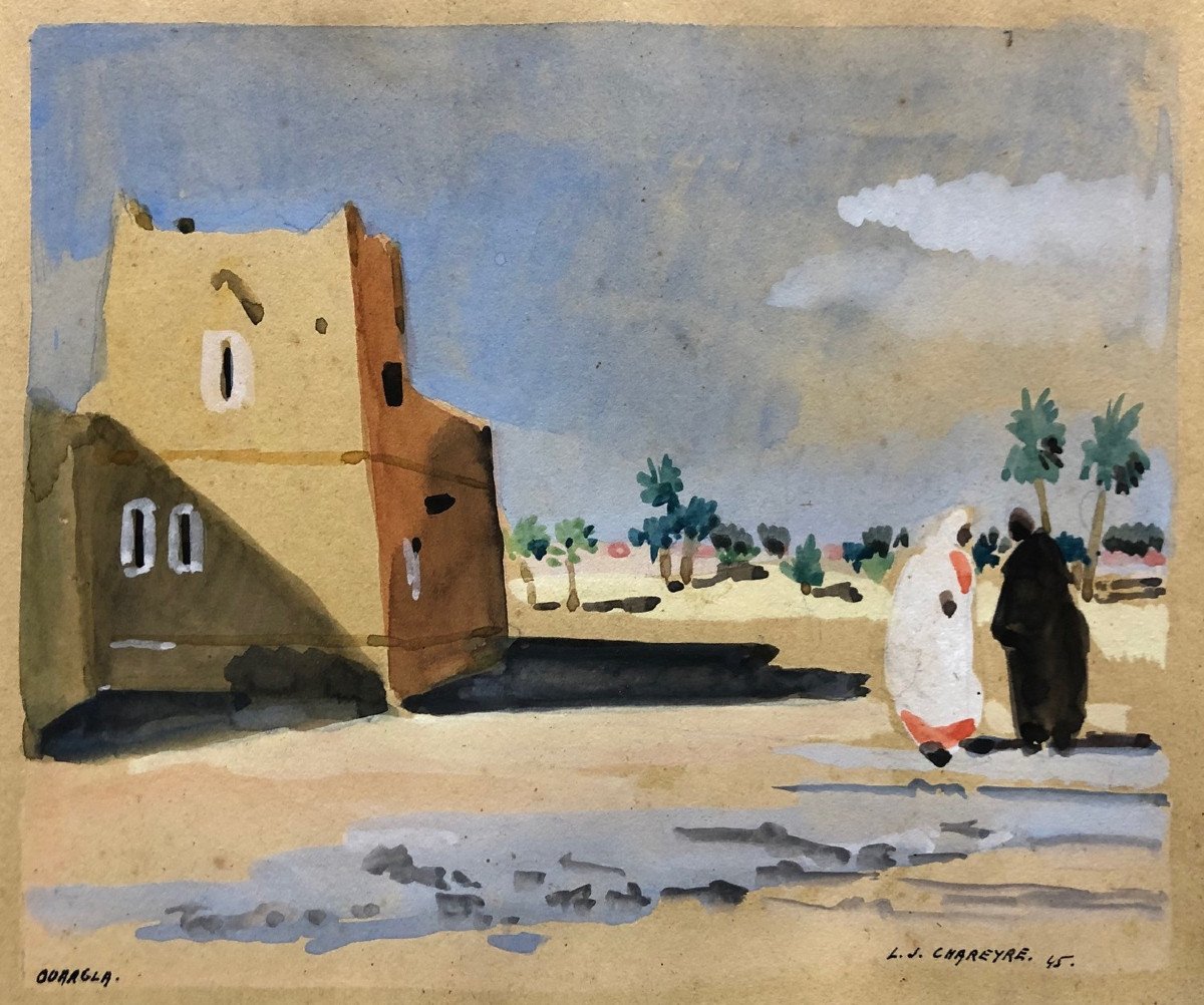 Louis J. CHAREYRE (XX°) 2 gouaches "Vues d' Ouargla, Algérie"