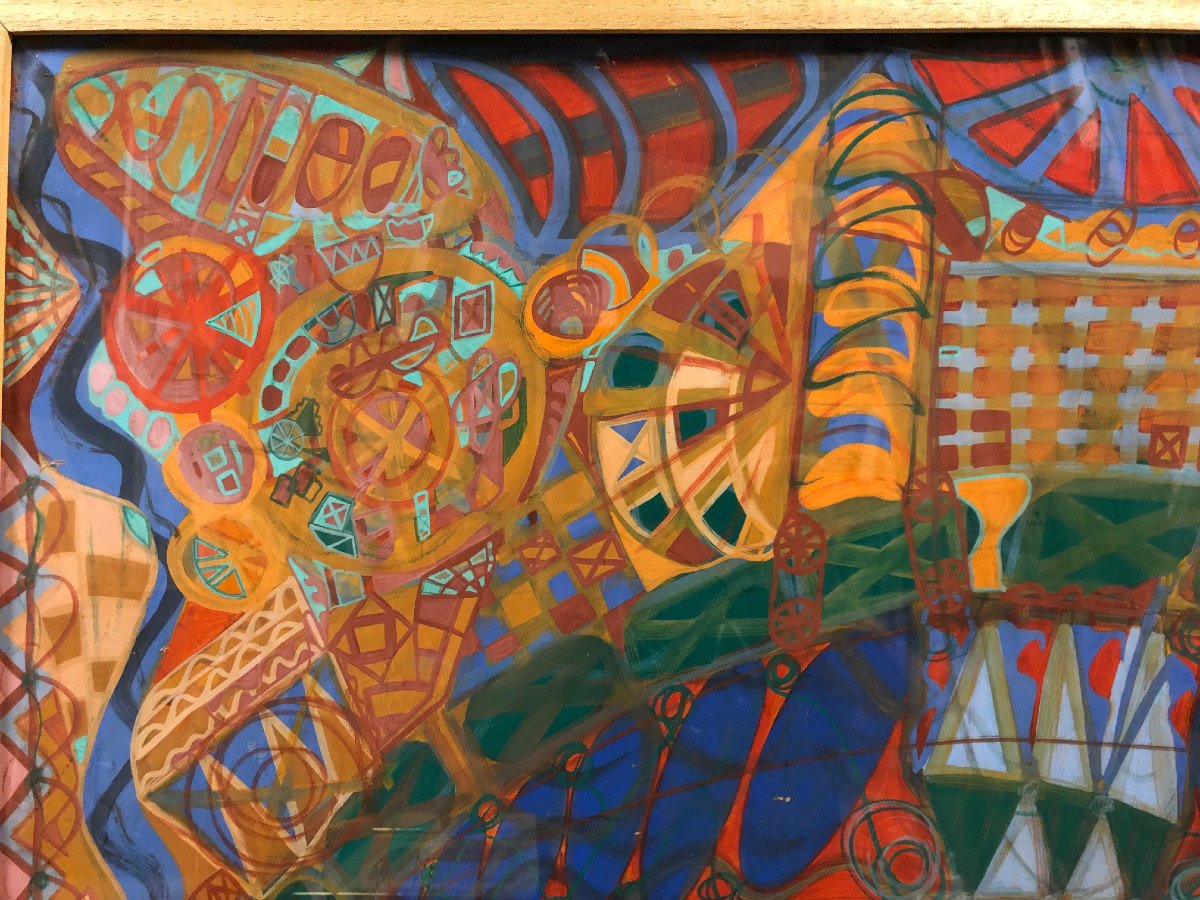 Luciano LATTANZI (1925-1999) : "Conposition",1967 Carrare Italie; Peinture sémantique-photo-4