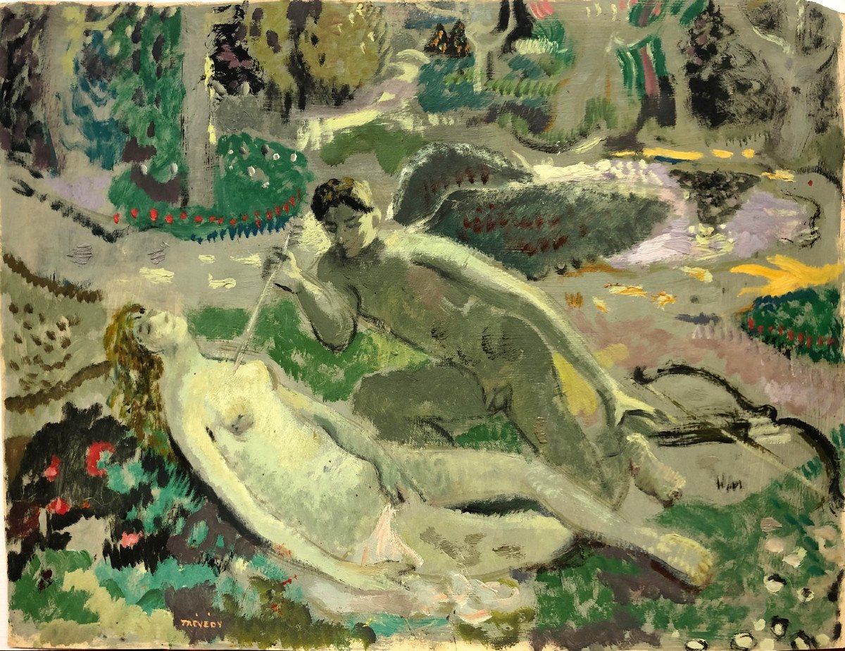 Yves TRÉVÉDY; Trevedy (Rennes 1916-1990) : "La flèche de Cupidon"; Huile sur papier