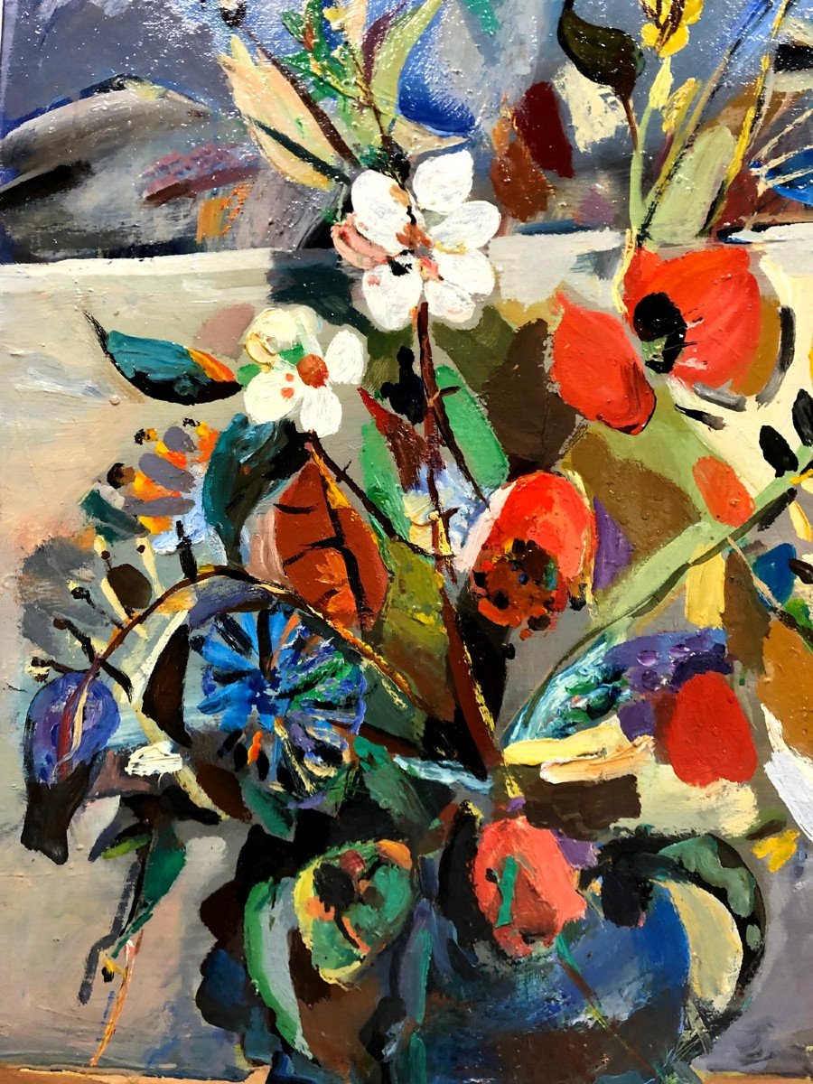 Ludwig KLIMEK (1912-1992); Pologne; Français: "Bouquet de fleurs dans un vase"-photo-2