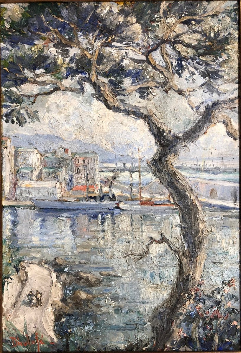 Yvon DIEULAFE (1903-1990): "Le port de Bastia vu du jardin Romieu"-photo-2