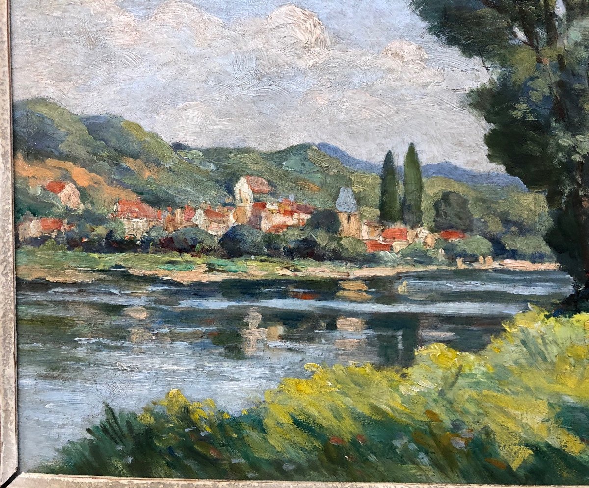 Edouard Leverd (?-1953): "village On The Banks Of The River"-photo-4