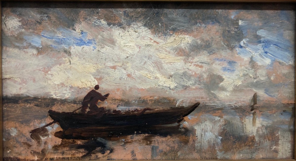 Félix Ziem (1821-1911): "study Of Sky With Boat"; Sold Certified.-photo-2