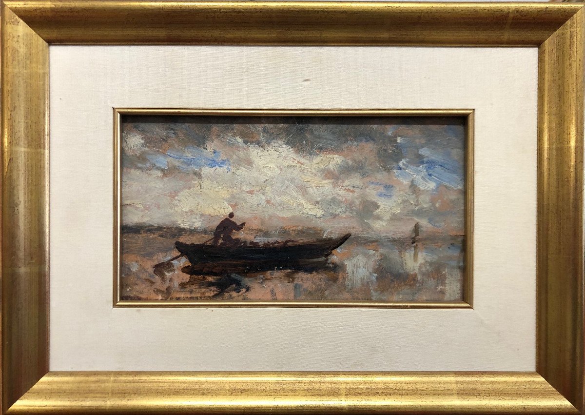 Félix ZIEM (1821-1911): "Etude de ciel avec barque" ; vendu certifié.