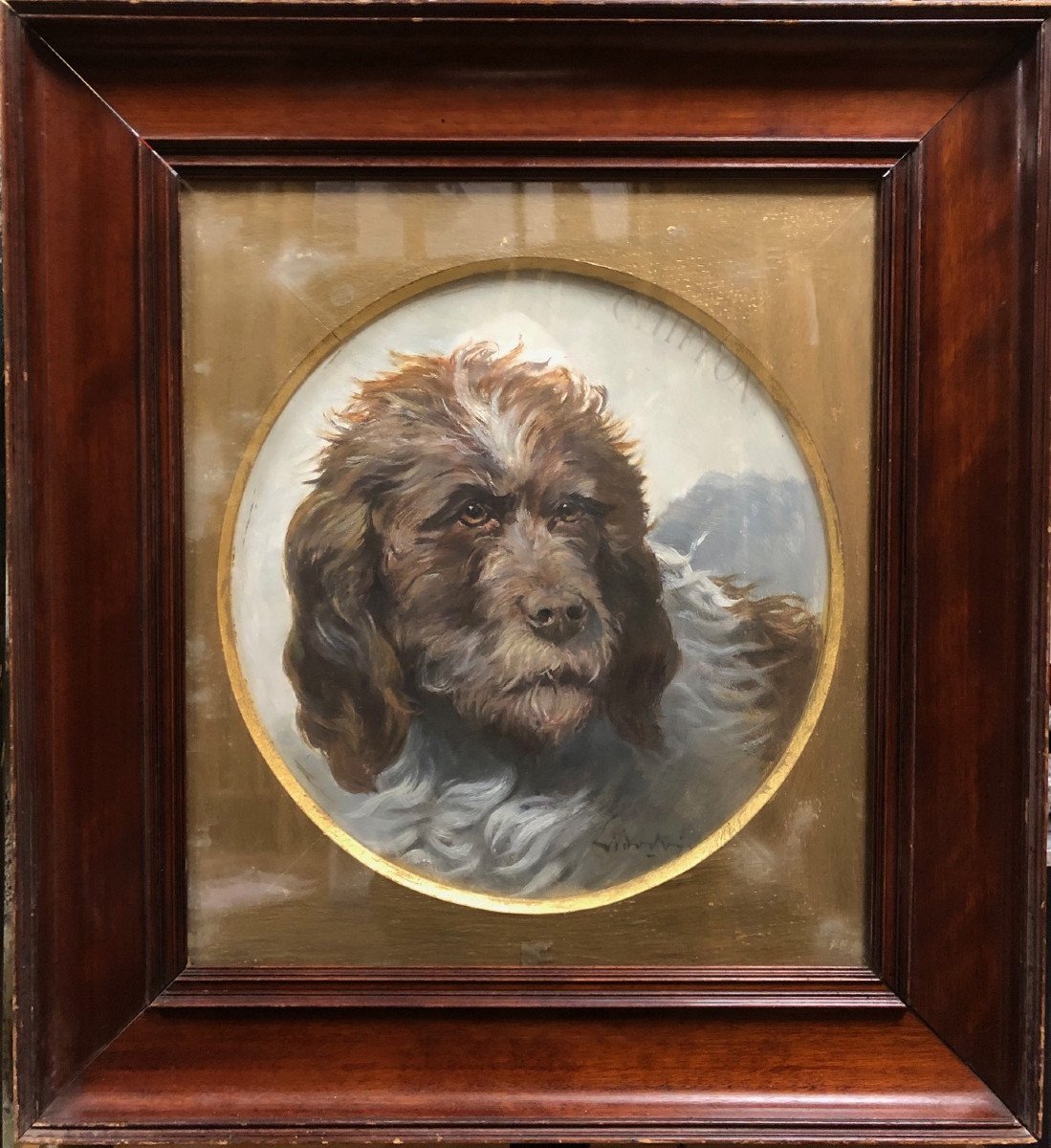 Ec. Française XIX°: "Portrait du chien Chiffon" Signature illisible-photo-2