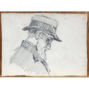 Ecole impressioniste française XIX°: "Portrait d'Henri Matisse" Dessin au crayon