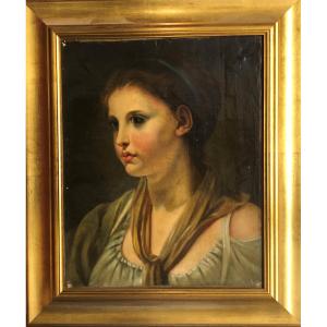 Oil On Paper Mounted On Canvas Early 19th Century: "bust Of A Woman In The Antique Style" Neo-classical