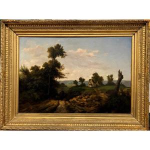 Léon Auguste MELLÉ (1816-1889) "Paysage à la bergère"