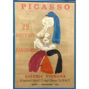 Pablo PICASSO (1881-1973) : "Affiche 29 portraits imaginaires" Galerie Vismara Monaco,1971