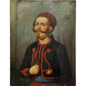 French School Of The 19th Century: "victor Emmanuel 2 Dressed As Corporal Des Zouaves", Oil On Cardboard, Circa 25 X 18 Cm; Unsigned
