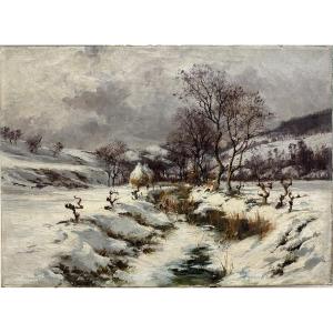 Charles Alexandre Bertier (1860-1924), Grenoble: "snow Effect", Oil On Canvas