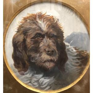 Ecole Française Du XIX° Siècle:"portrait Du Chien Chiffon" Huile Sur Panneau Signature Illisibl