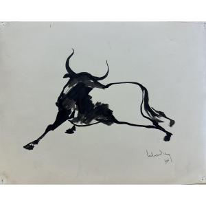 Dang LEBADANG (1921-2015) Indochine, Vietnam, Hué, Paris:"Buffle" Lavis d'encre au pinceau 1954