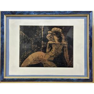 Marcel Gromaire1892 - 1971 : Portrait D’une Femme Nue - Sérigraphie Sur Métal Signée 12 X 15 Cm