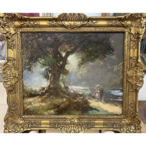 Albert CRESSWELL (1879-1936): Couple près d'un arbre; Huile sur toile signé bas gauche, 55 x 73