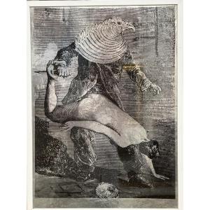 MAX ERNST(1891-1976) d'après: Oedipe Estampe sur papier aluminium signée dans la planche en bas