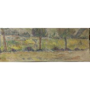 Claude Émile SCHUFFENECKER(1851-1934)"Paysage Nabis"signé bas gauche, cachet atelier bas droite