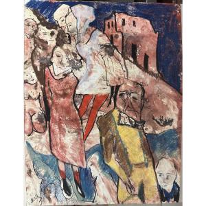 Zwy Milshtein 1934-2020 French/moldovan "characters" Gouache, Signed Lower Left, 33x24cm