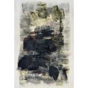 Ecole abstraite du XX° "Composition" Aquarelle et Gouache signée illisible bas droite 49 x 29cm