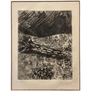 Marc CHAGALL (1887-1985) "La chene et le roseau", pl. 12 from La Fontaine (1952) signé 28x23 cm