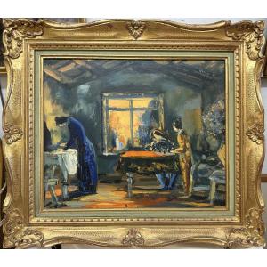 Verner, Joseph Werner-baer 1923–1991 German, 20th Century “interior Scene” Oil On Canvas