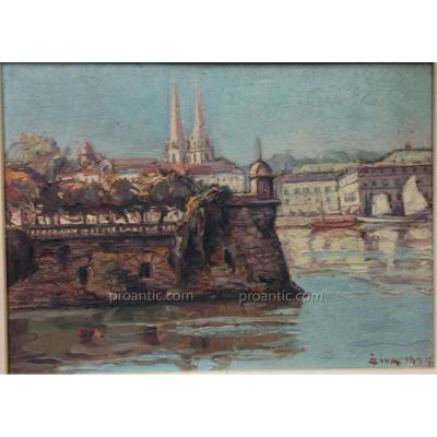 JIVA (1907-1974) "Bayonne, vue de l'Adour" Pays Basque