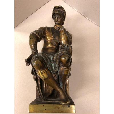 MICHEL-ANGE  (1475-1564) D'après;  "Laurent de Medicis",  épreuve en bronze à patine brune