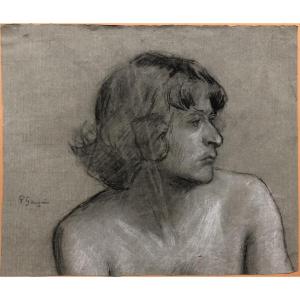 "Portrait présumé de Paul Gauguin" Ecole impressioniste XIX°; Fusain rehaussé de blanc