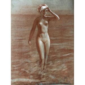 Carlos VÁzquez (1869-1944) Spanish From Ciudad Real: "bather"; Blood On Paper.