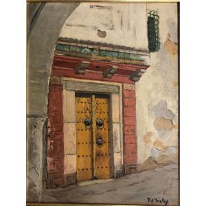 F. d'inelly (XX°) Tunisie : "Porte cloutée de la rue Zarcoun, Tunis"