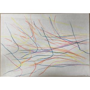 Noël DOLLA (1945) Support/surface, école de Nice: "Dessin composition musicale" crayons couleur