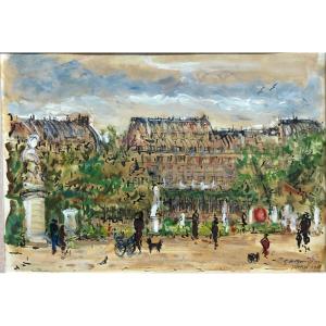  Paris Pittoresque: Garabed Momdjian (1922-2006) : « Les Tuileries » 1958; Post-impressioniste