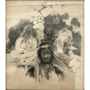 GUSTAV WOLF; Östringen 1887-1947 Greenfield/USA; Juif Allemand : "Types juifs du Maroc" mine de plomb 